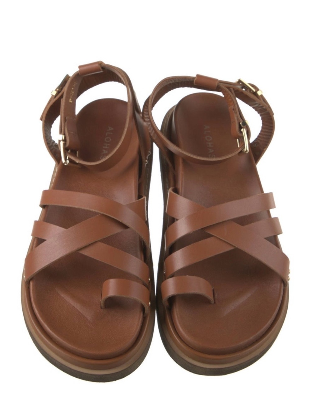 ALOHAS Brown Leather Gladiator Cross-Strap Ankle Sandals